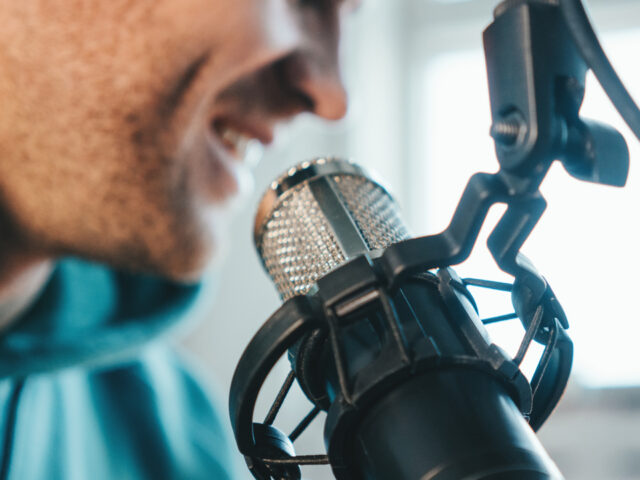 Man recording podcast episode in Beaverton Oregon