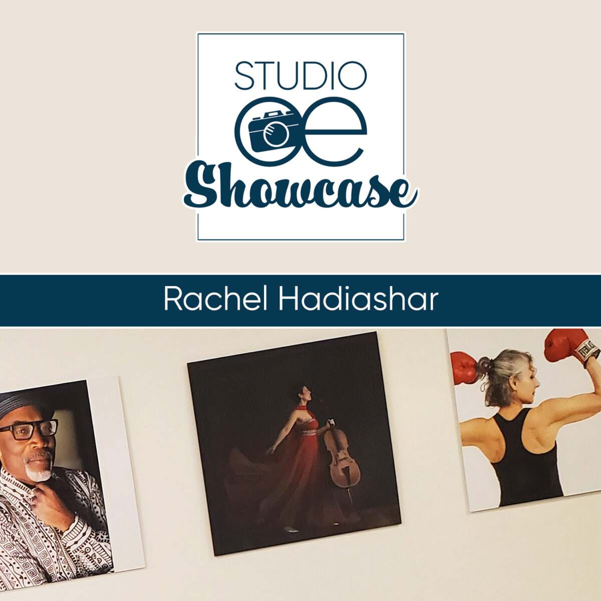 Gallery wall at Office Evolution Hillsboro of Rachel Hadiashar's portrait photography
